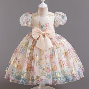 C557 Dreamy Rainbow Printed Princess Dress for Summer Kids Girls