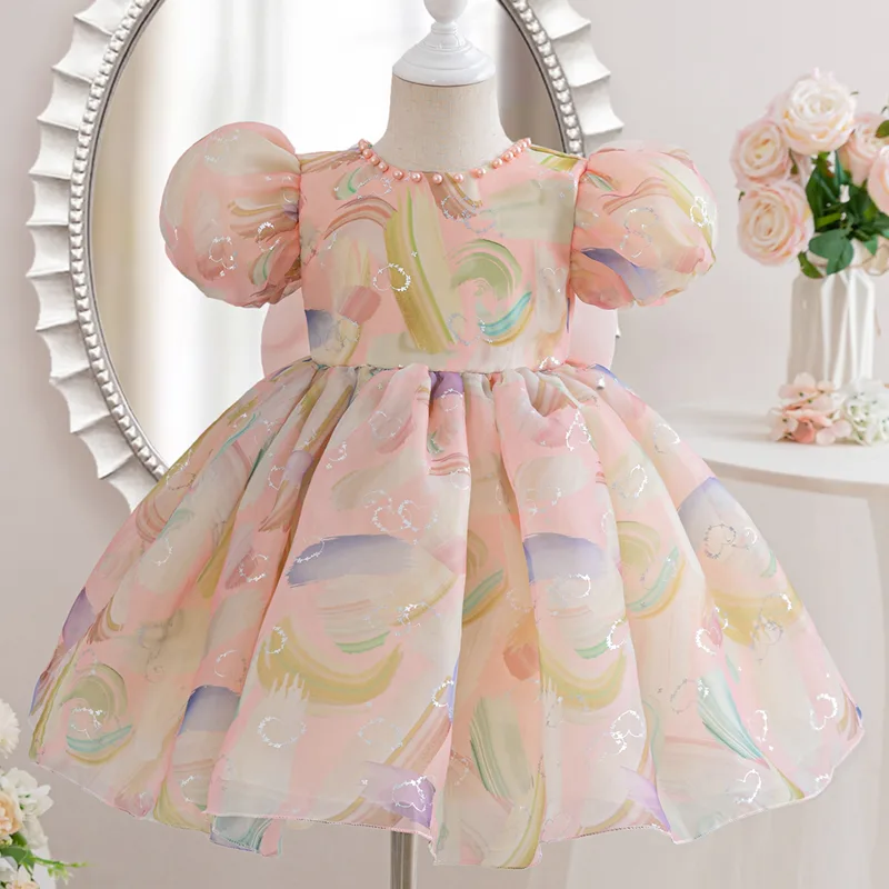 C556 Dreamy Rainbow - Printed Princess Dress for Summer Kids Girls - Image 2