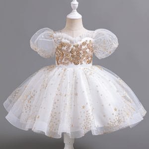 D8905 Girls Kids Summer Princess Dress Puff Sleeve Tulle Party Dress for Birthday Children's Day