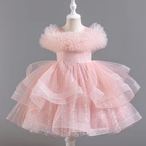 A2402 Girls Sequin Tulle Princess Dress – Kids Puffy Party Dress for Girl Flower Girl Dress Birthday Wedding Outfit