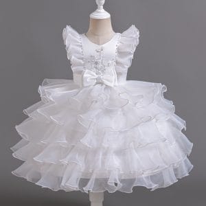 1327 Dreamy Princess style Girls' Chiffon Pearl Embroidered Ruffled Tutu Dress  Ideal for Birthday Parties