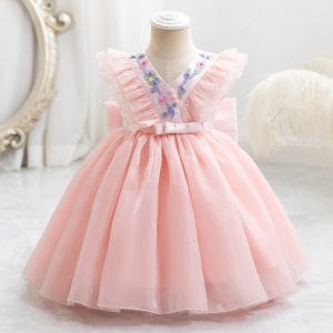 W009 Kids Girls Dress Cute Sleeveless Bowknot Design with Fluffy Skirt Ideal for Parties Birthday and Special Occasions