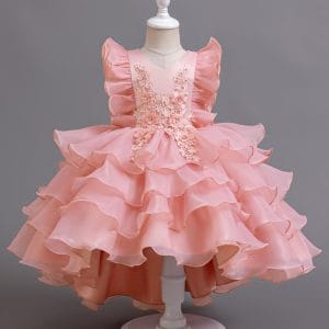 T8320 Sleeveless Kids Girls Floral Lace Dress Princess Gown for Christmas Birthday Parties  Dance Performances