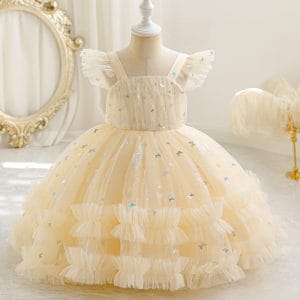 W012 Kids Girls' Layered Tulle Princess Dress Perfect for Birthday Parties and Special Occasions