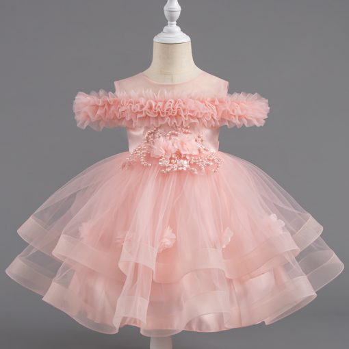 8323 Baby  Toddler Girls Princess Dress Puff Sleeve Pearl Gown for Party Wedding  Photoshoot - Image 4