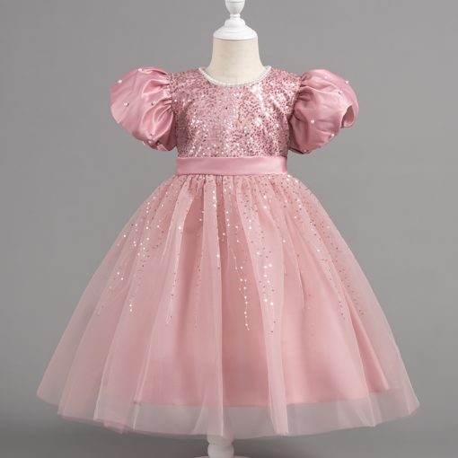 A202 Princess Dress Girl Short Dress Birthday Performance  Sleeves Sequined Suitable For Children - Image 4