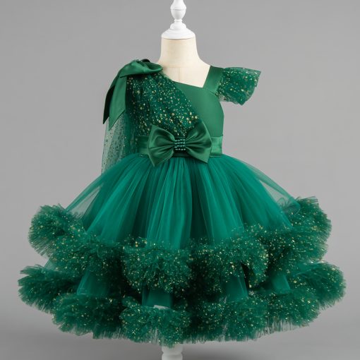 1339 Princess Ball Gown Dress for Girls Glitter Tulle Party Dress with Bow for 3-10 Years Kids