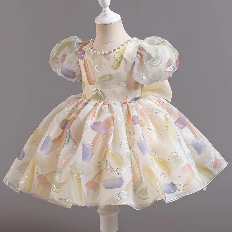 C556 Dreamy Rainbow - Printed Princess Dress for Summer Kids Girls - Image 12