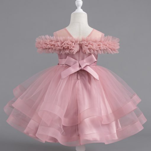 8323 Baby  Toddler Girls Princess Dress Puff Sleeve Pearl Gown for Party Wedding  Photoshoot - Image 3