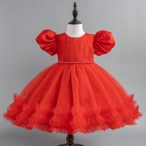 8322 Girls Princess Dress with Pearls Puff Sleeve Tulle Toddler Dress for Party  Wedding Kids Formal Wear Summer