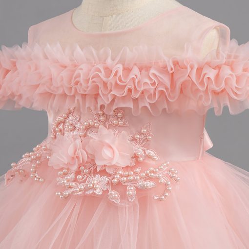 8323 Baby  Toddler Girls Princess Dress Puff Sleeve Pearl Gown for Party Wedding  Photoshoot - Image 12