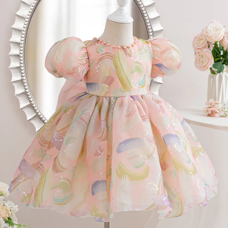 C556 Dreamy Rainbow - Printed Princess Dress for Summer Kids Girls - Image 3