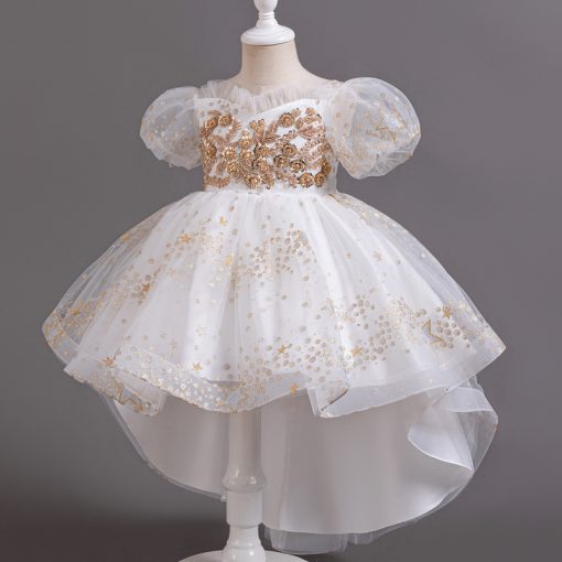 T8905 Kids Girls Summer Dress Princess Party Gown Puffy Tulle Formal Dress - Image 3