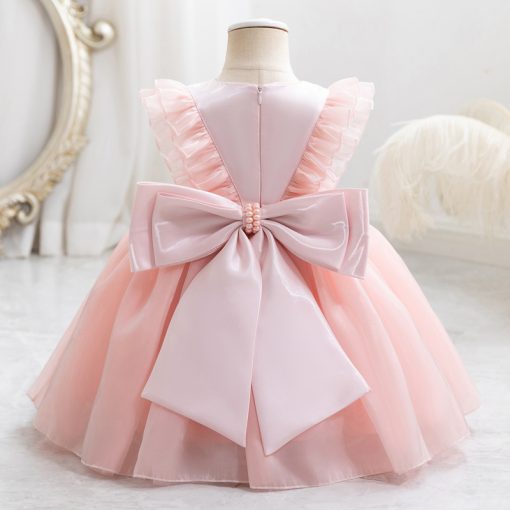 W009 Kids Girls Dress Cute Sleeveless Bowknot Design with Fluffy Skirt Ideal for Parties Birthday and Special Occasions - Image 3