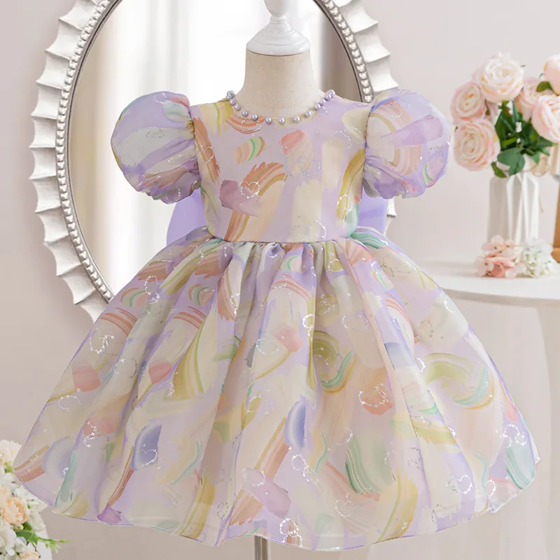 C556 Dreamy Rainbow - Printed Princess Dress for Summer Kids Girls - Image 5