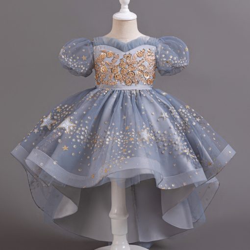 T8905 Kids Girls Summer Dress Princess Party Gown Puffy Tulle Formal Dress - Image 5