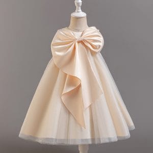A171 Modern Chic Bow Dress for Girls Elegant Minimalist Gown with Statement Bow for Parties Weddings Special Occasions