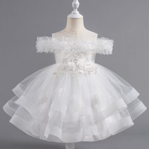 8323 Baby  Toddler Girls Princess Dress Puff Sleeve Pearl Gown for Party Wedding  Photoshoot - Image 6