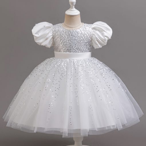 A202 Princess Dress Girl Short Dress Birthday Performance  Sleeves Sequined Suitable For Children