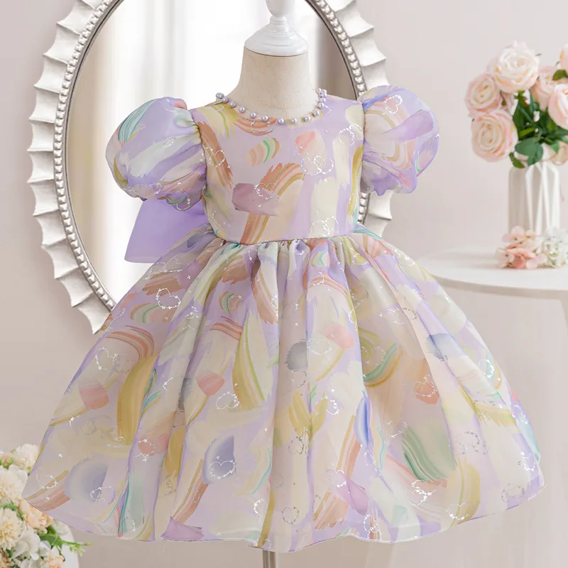 C556 Dreamy Rainbow - Printed Princess Dress for Summer Kids Girls - Image 6