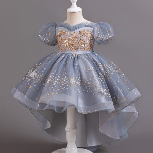 T8905 Kids Girls Summer Dress Princess Party Gown Puffy Tulle Formal Dress - Image 6
