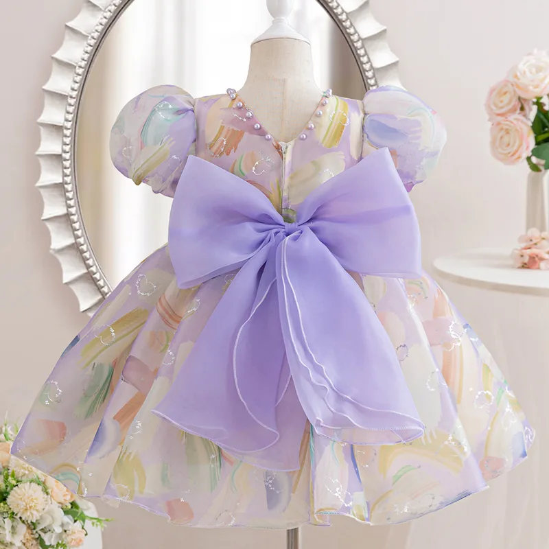 C556 Dreamy Rainbow - Printed Princess Dress for Summer Kids Girls - Image 7