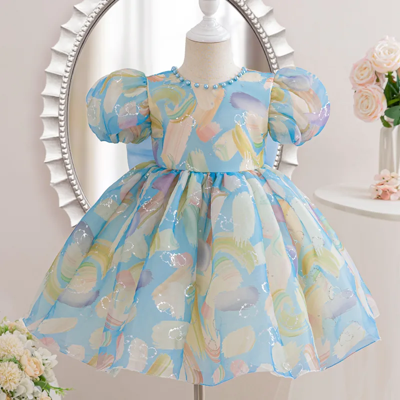 C556 Dreamy Rainbow - Printed Princess Dress for Summer Kids Girls - Image 8