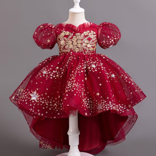 T8905 Kids Girls Summer Dress Princess Party Gown Puffy Tulle Formal Dress - Image 8