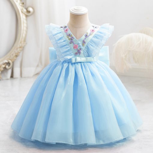 W009 Kids Girls Dress Cute Sleeveless Bowknot Design with Fluffy Skirt Ideal for Parties Birthday and Special Occasions - Image 6