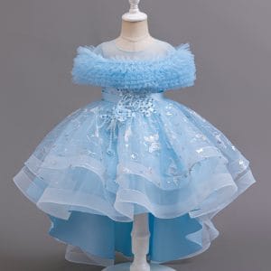 F11 Girls Princess Dress Flower Girl Gown Trailing Dress Stage Performance Catwalk Costume Elegant Kids