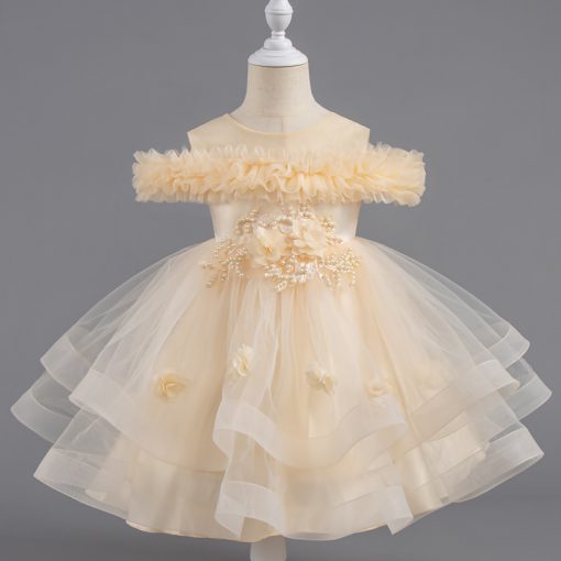 8323 Baby  Toddler Girls Princess Dress Puff Sleeve Pearl Gown for Party Wedding  Photoshoot - Image 8