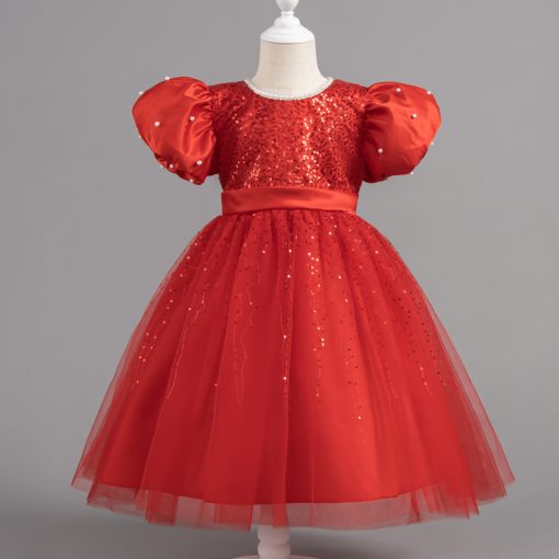 A202 Princess Dress Girl Short Dress Birthday Performance  Sleeves Sequined Suitable For Children - Image 6