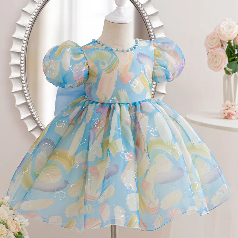 C556 Dreamy Rainbow - Printed Princess Dress for Summer Kids Girls - Image 9