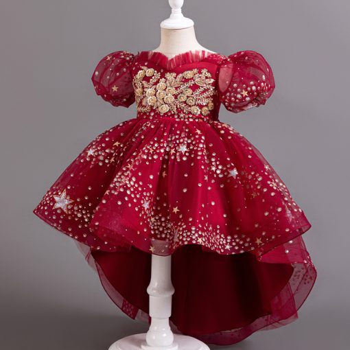 T8905 Kids Girls Summer Dress Princess Party Gown Puffy Tulle Formal Dress - Image 9