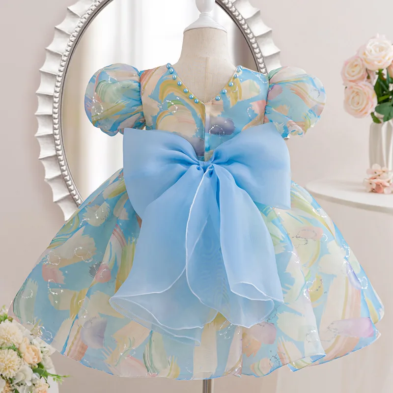 C556 Dreamy Rainbow - Printed Princess Dress for Summer Kids Girls - Image 10